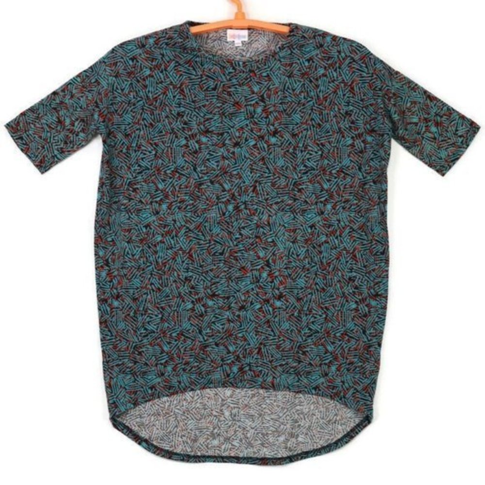 LuLaRoe Irma Shirt T-Shirt Top Tunic Blue‎ Teal Orange Black USA XXS